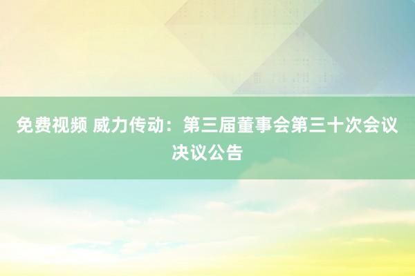 免费视频 威力传动：第三届董事会第三十次会议决议公告